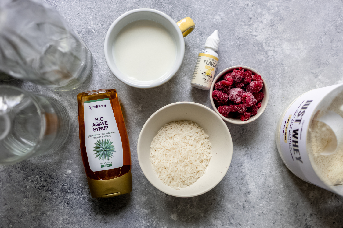 Málnás-fehérjés tejberizs - hozzávalók