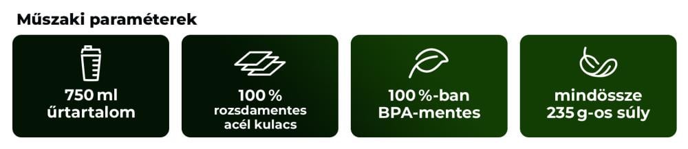 Joker™ acél shaker 750 ml paraméterei - GymBeam