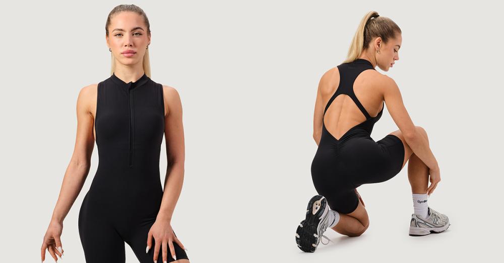 Women‘s NEO Zip-Up Jumpsuit Black - GymBeam