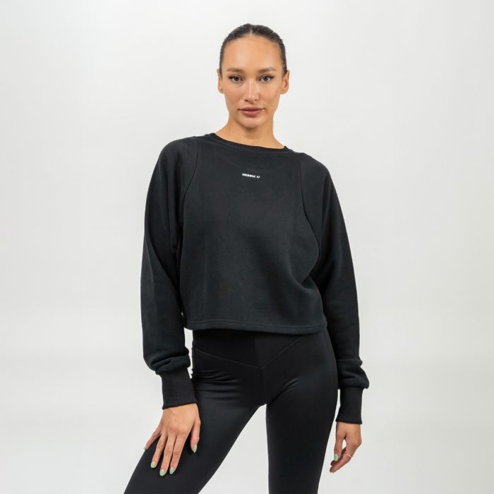 Crop Sweatshirt Gym Spirit Black - NEBBIA L