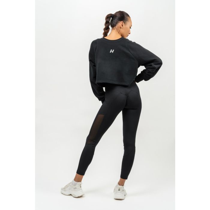 Crop Sweatshirt Gym Spirit Black - NEBBIA L