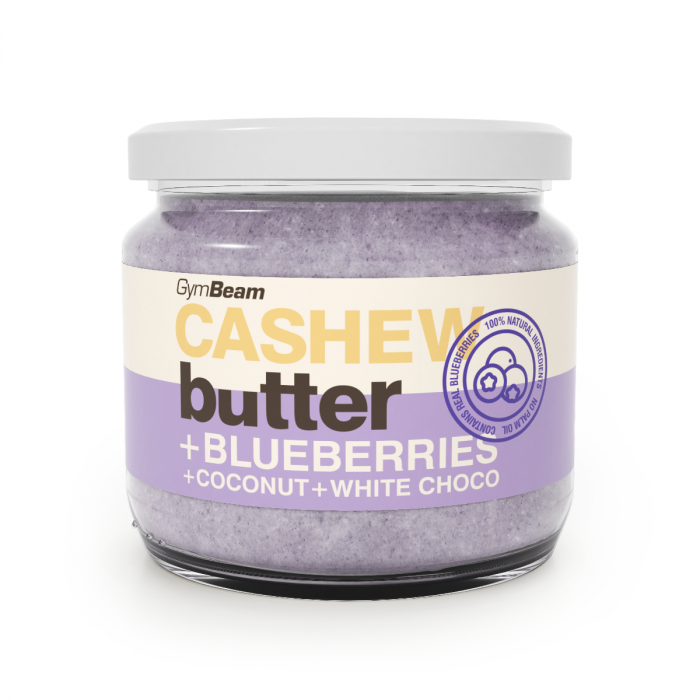 Cashew butter with coconut, white choco and blueberries - GymBeam