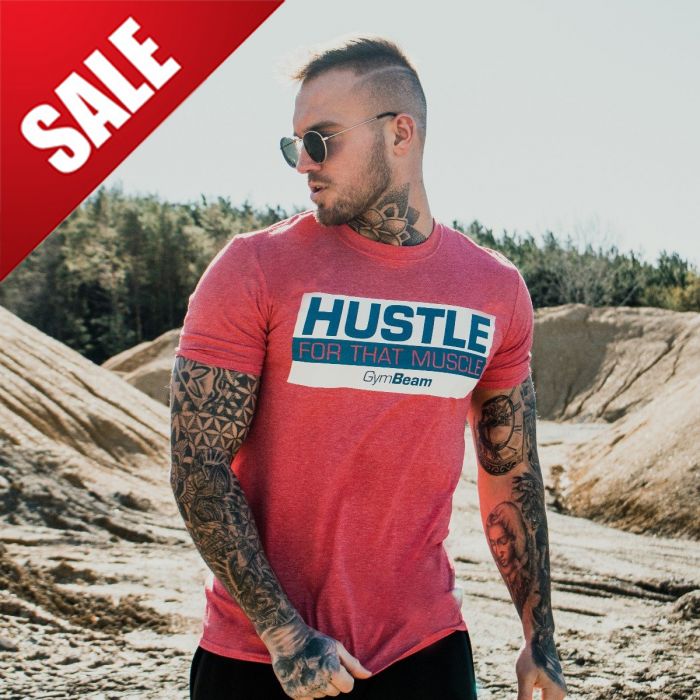 Hustle For That Muscle Heather Red Póló - GymBeam