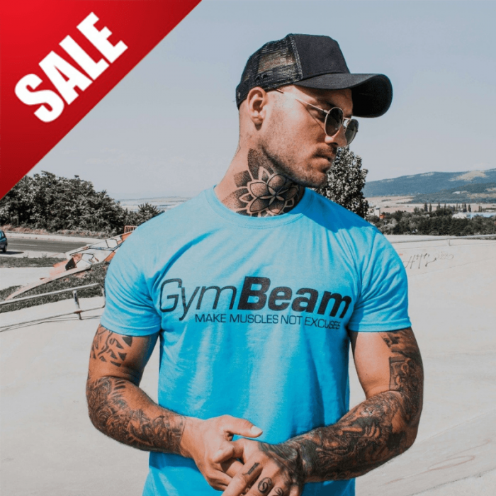 Make Muscles Tropical Blue póló – GymBeam