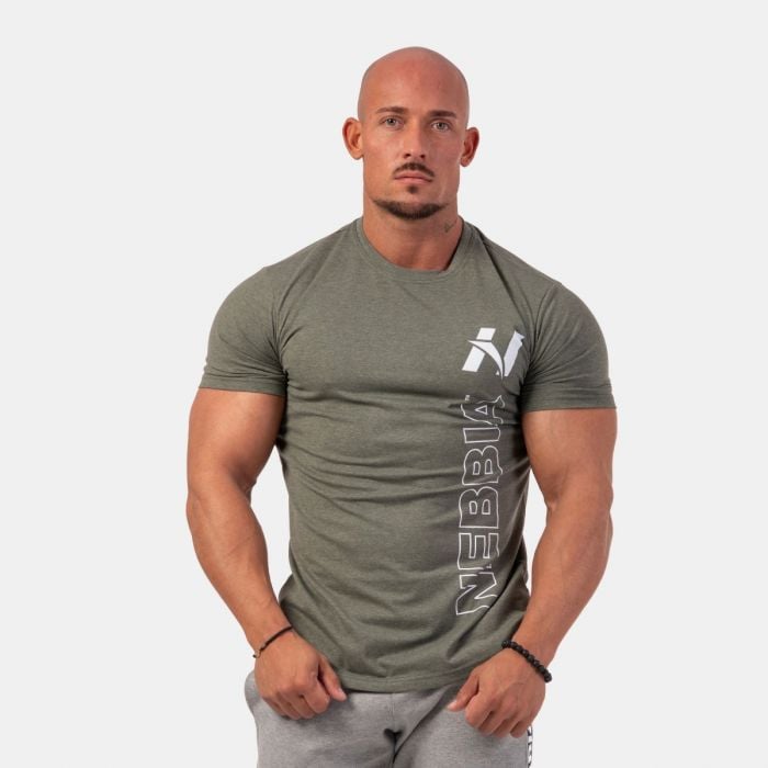 Men‘s T-shirt Vertical Logo Khaki - NEBBIA