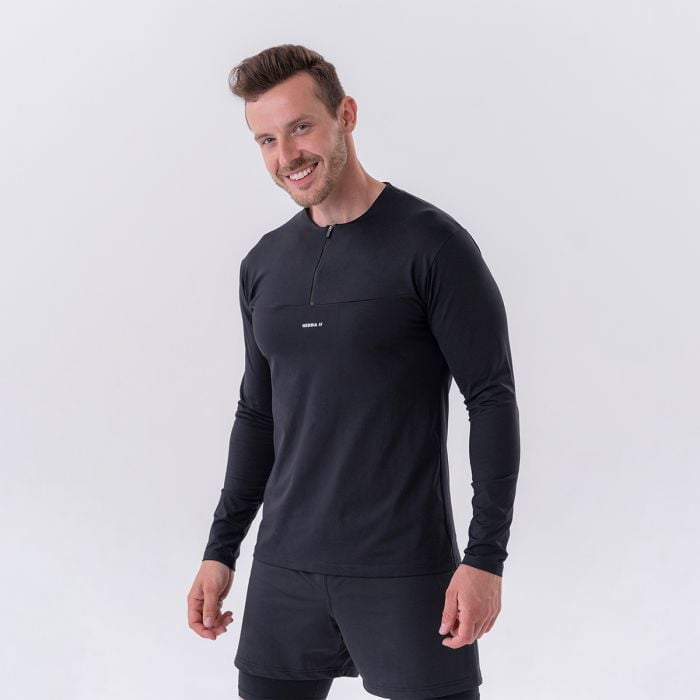 Men‘s T-shirt Long-Sleeve Layer Up Black - NEBBIA