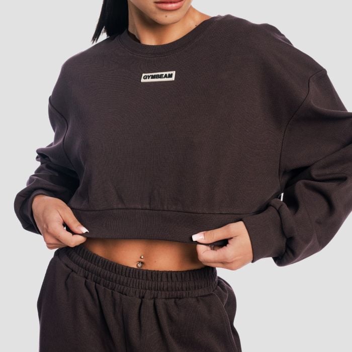 Aura női Cropped pulóver Tee Brown - GymBeam S