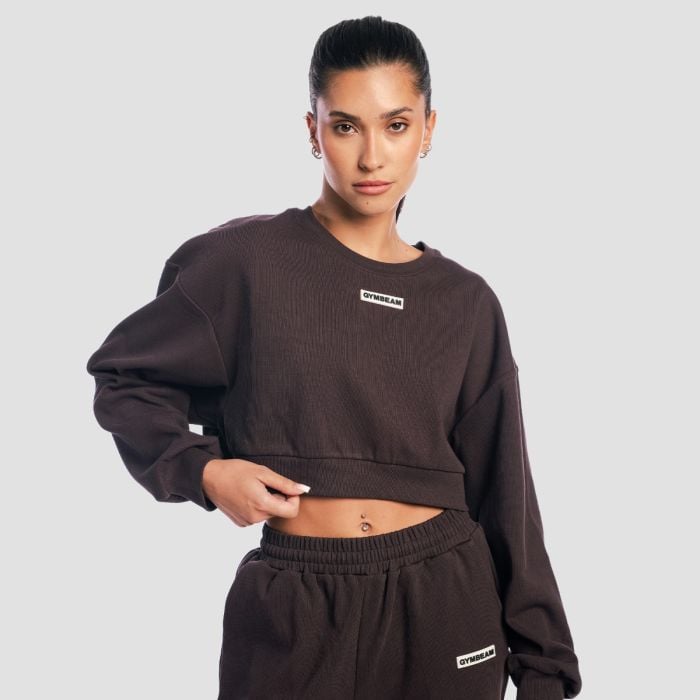 Aura női Cropped pulóver Tee Brown - GymBeam S