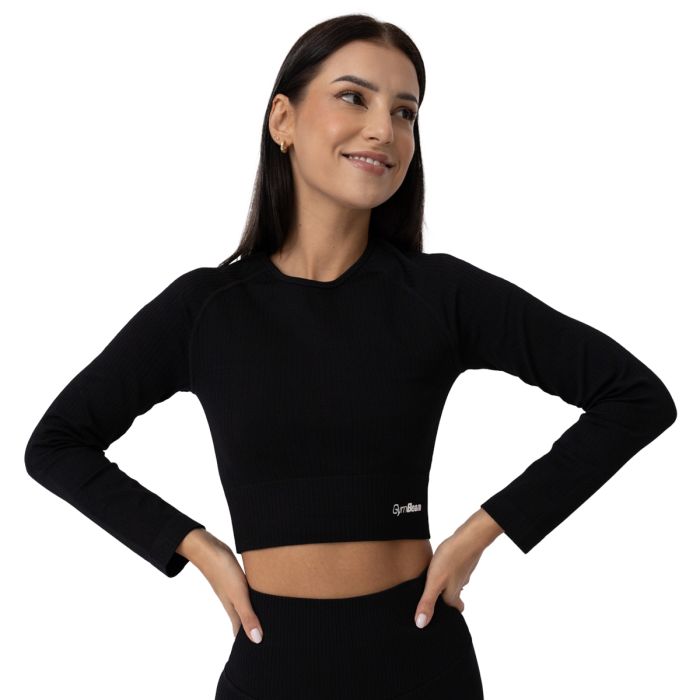 FLO Ribbed női Crop Top Black - GymBeam XL
