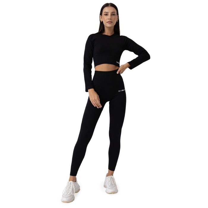 FLO Ribbed női Crop Top Black - GymBeam XL