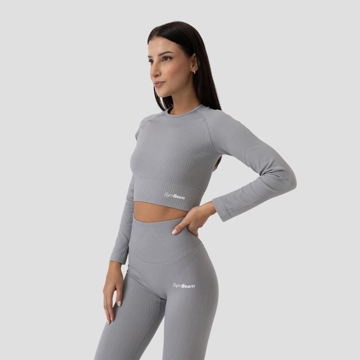 FLO Ribbed női Crop Top Grey - GymBeam S