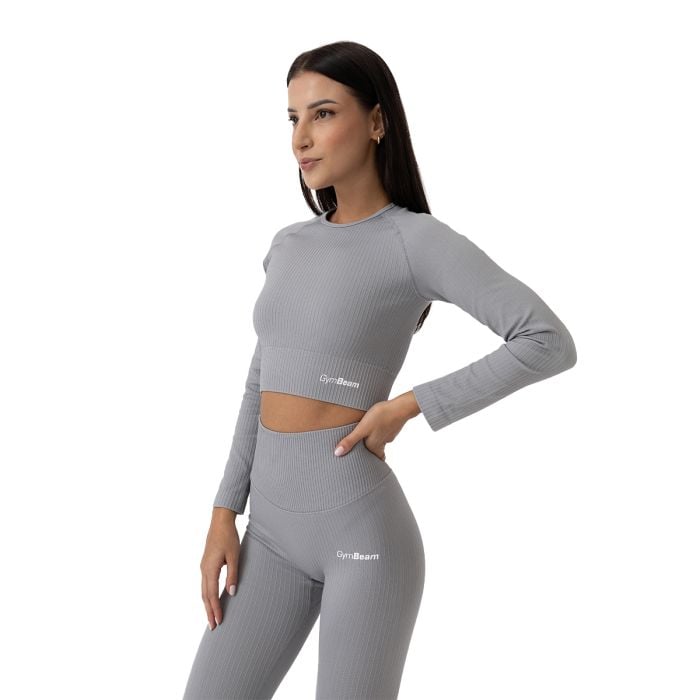 FLO Ribbed női Crop Top Grey - GymBeam S