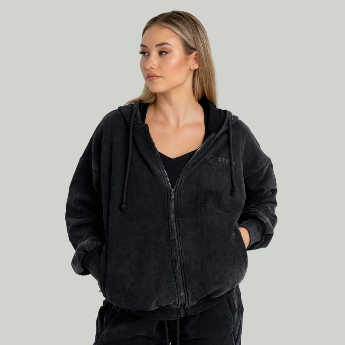 Zip Washed női kapucnis pulóver Black - STRIX M