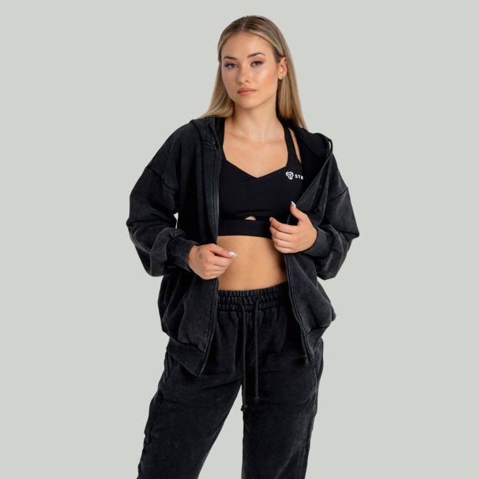 Zip Washed női kapucnis pulóver Black - STRIX M