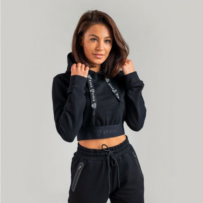 Essential Cropped Black női kapucnis pulóver - STRIX
