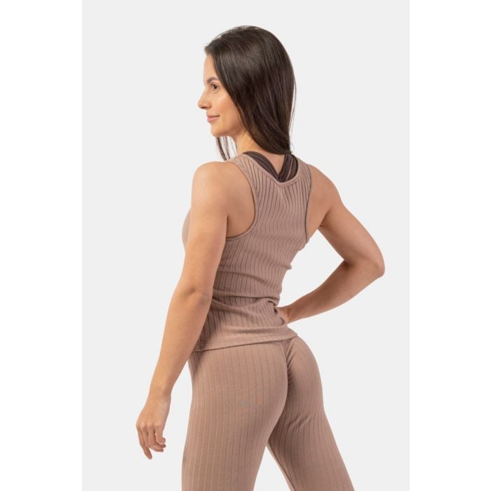 Ribbed Organic Cotton Brown női atléta – NEBBIA XS