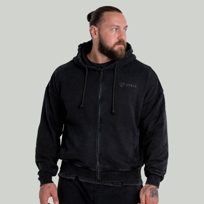Washed Zip kapucnis pulóver Black - STRIX XXL