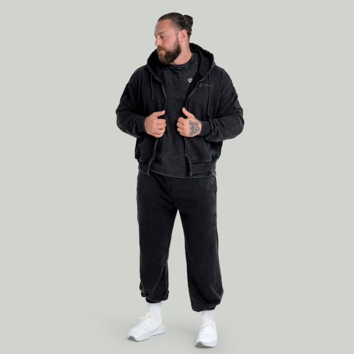 Washed Zip kapucnis pulóver Black - STRIX XXL
