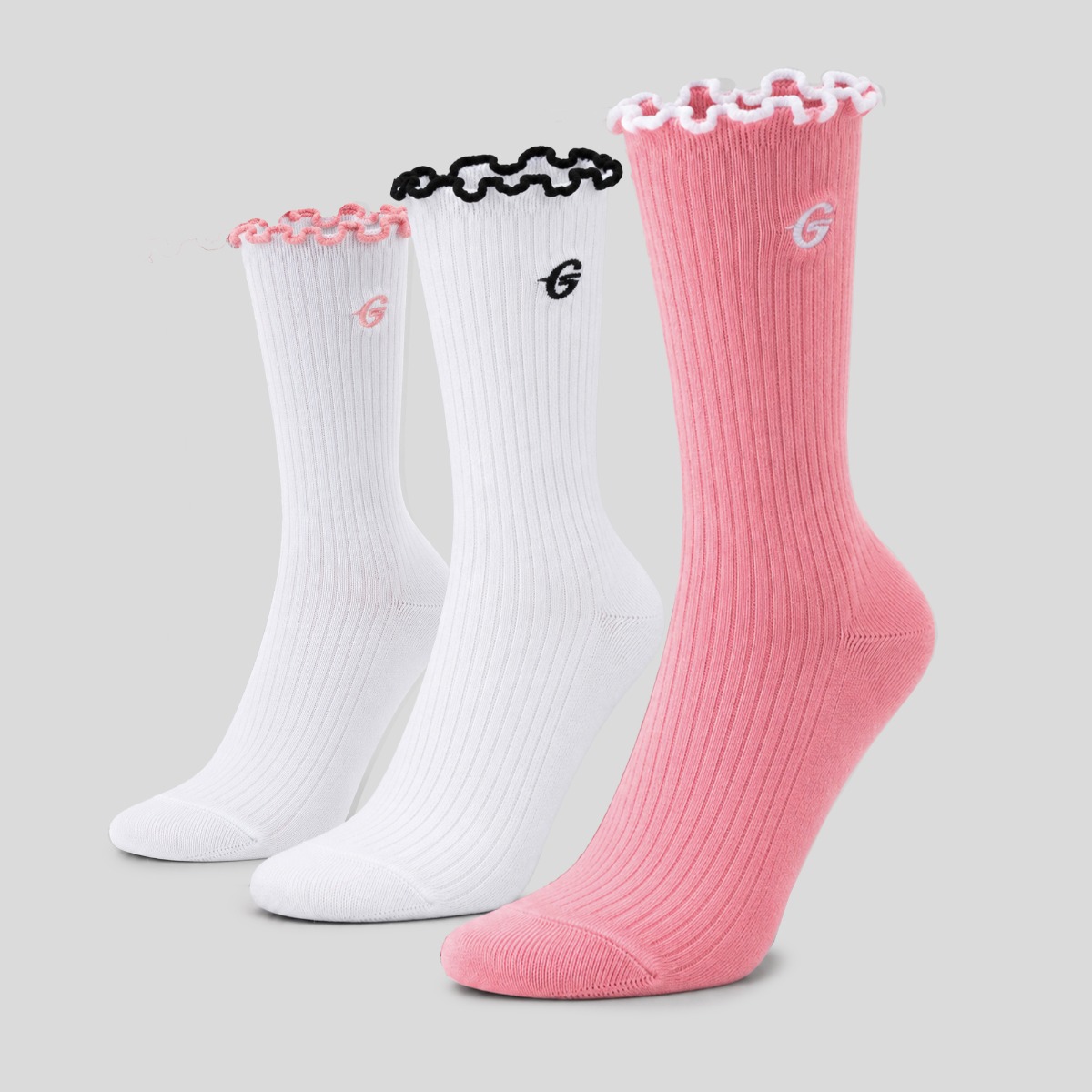 Ruffle zokni, 3 pár, rózsaszín – GymBeam