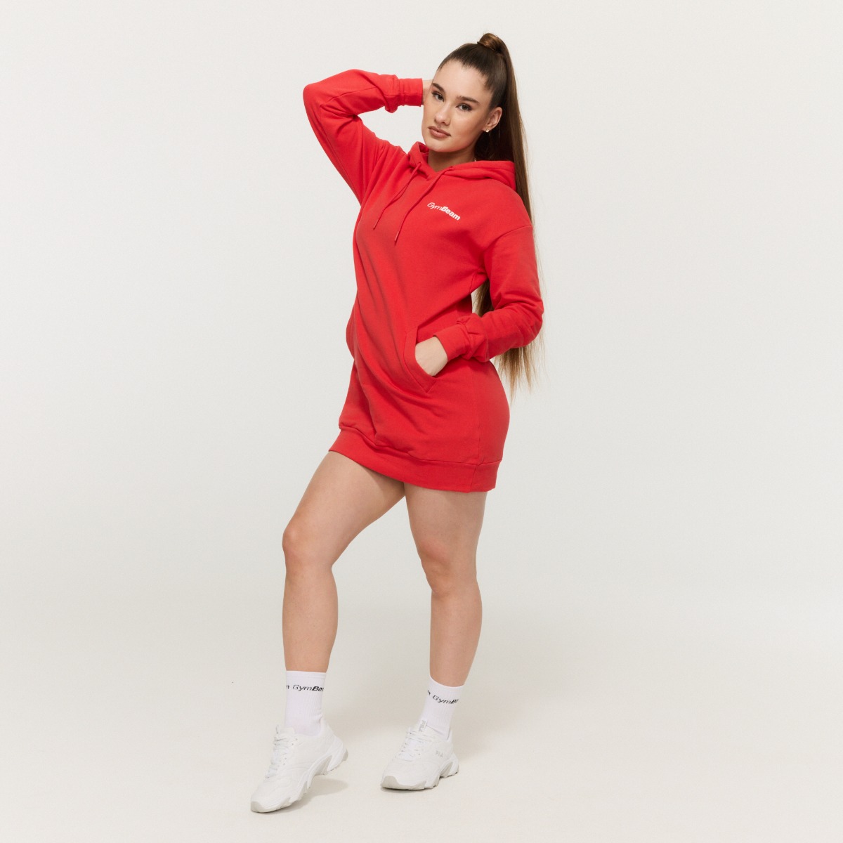 GymBeam Limitless Longline női kapucnis pulóver Hot Red - Méret: XXL | Szín: Piros | Tömeg: 0,821 g | Csomag: 24 · záber 6