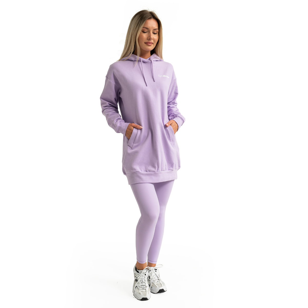 GymBeam Limitless Longline női kapucnis pulóver Lavender - Méret: XL | Szín: Fialová | Tömeg: 0,78 g | Csomag: 26 · záber 12