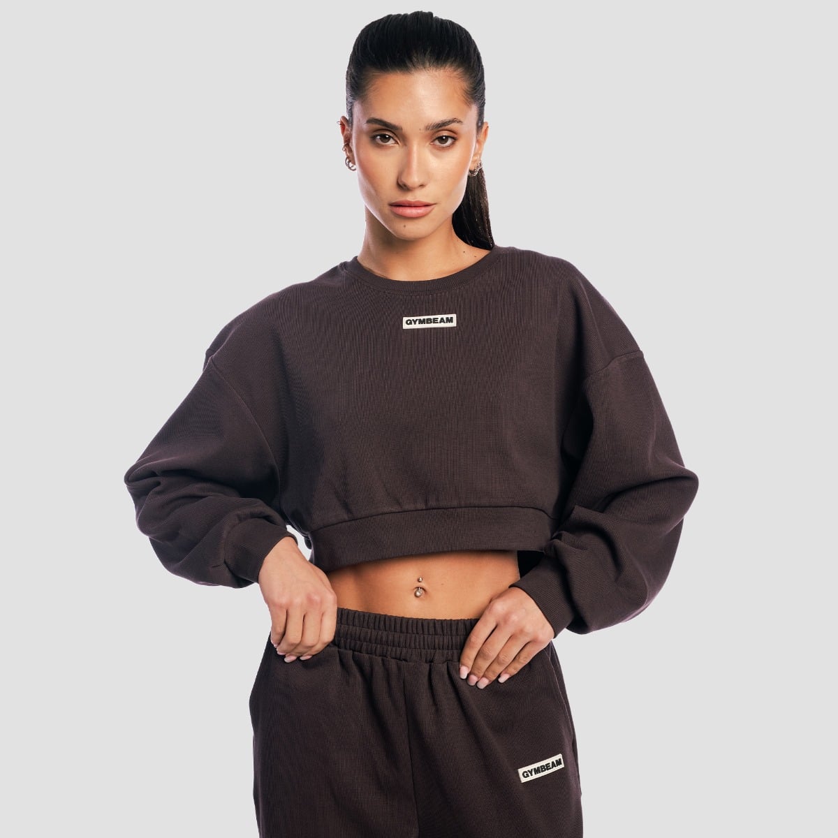 Aura női Cropped pulóver Tee Brown - GymBeam