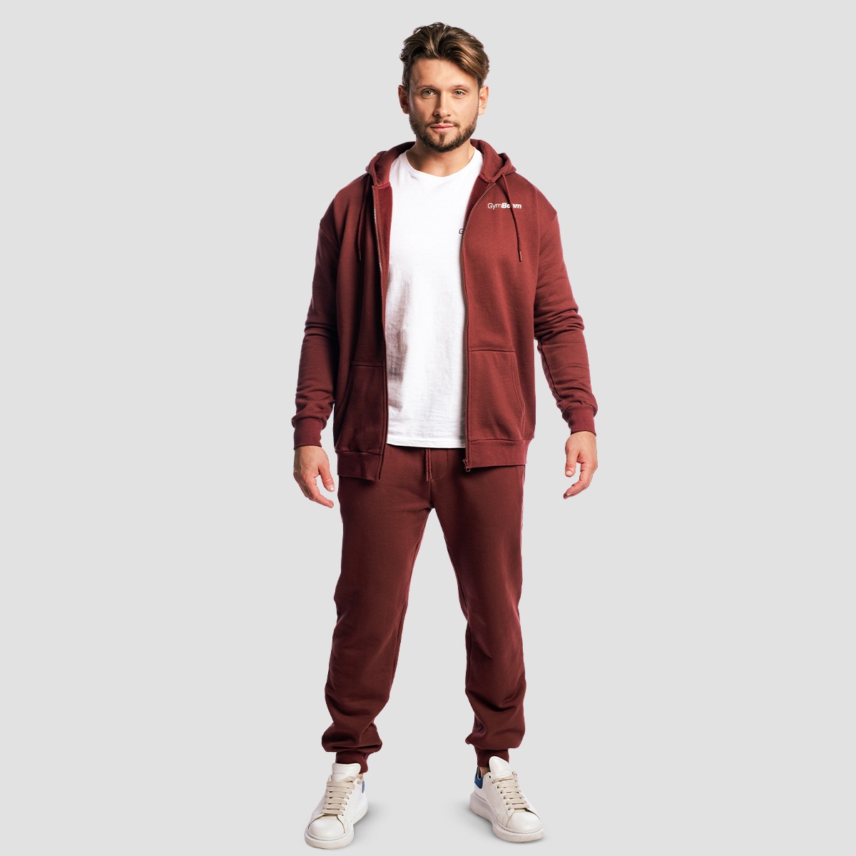 GymBeam Zone Zip Up Hoodie Cherrywood - Méret: S | Szín: Piros | Tömeg: 0,74 g | Csomag: 24 · záber 7