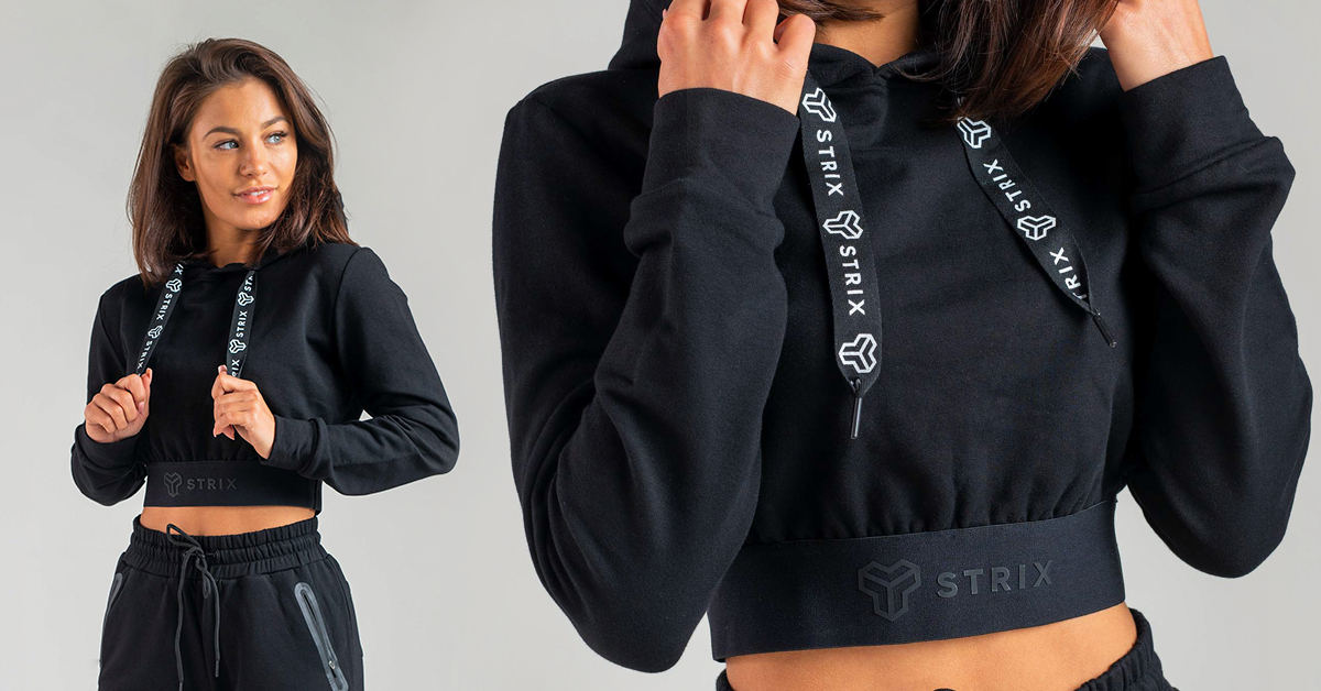 Essential Cropped Black női kapucnis pulóver - STRIX